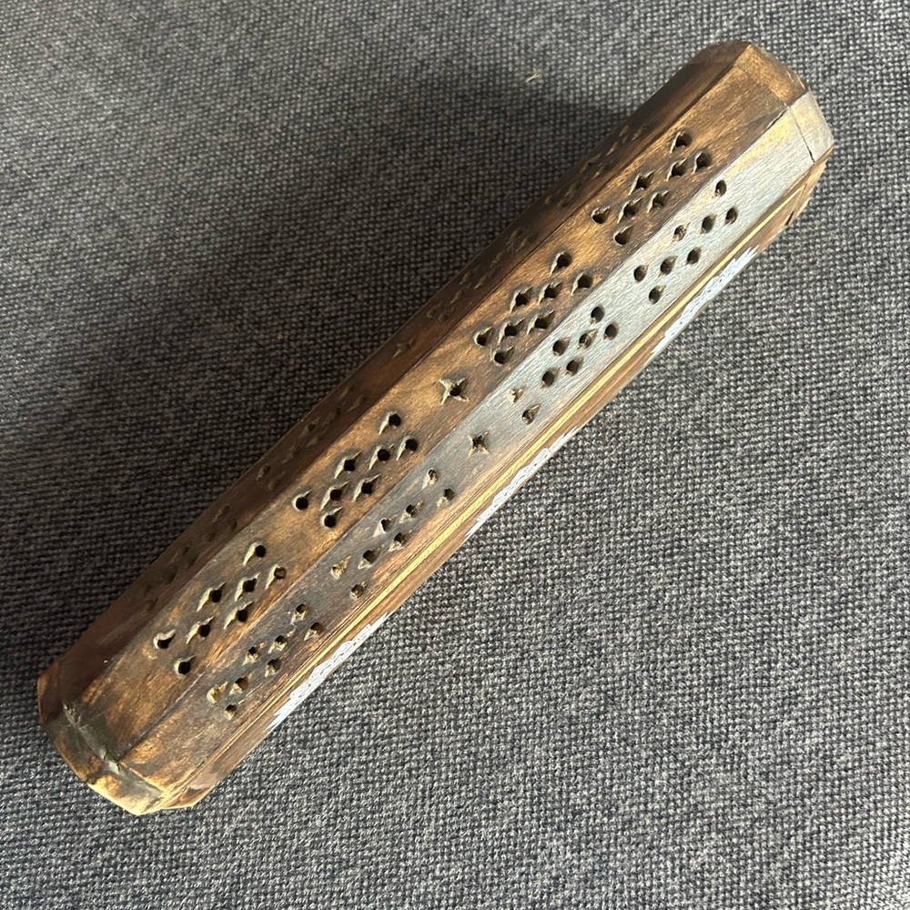 Handcrafted Wooden Coffin Incense Burner and Storage Box Dial Stick and Cone